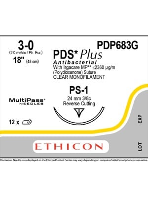 PDS® Plus Antibacterial Suture Absorbable Undyed 3-0 45cm - Box/12