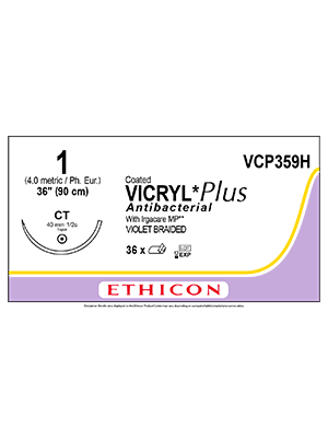 Coated VICRYL® Plus Antibacterial Sutures Absorbable Violet 1 90cm - Box/36