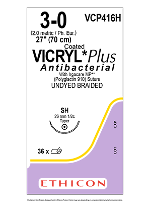 Coated VICRYL* Plus Antibacterial Sutures Absorbable Undyed 70cm 3-0 - Box/36