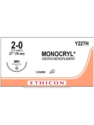 MONOCRYL® Absorbable Sutures Violet 2-0 70cm MH 36mm - Box/12