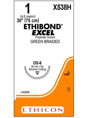 ETHIBOND* EXCEL Suture Green 1 75cm OS-6 - Box/36