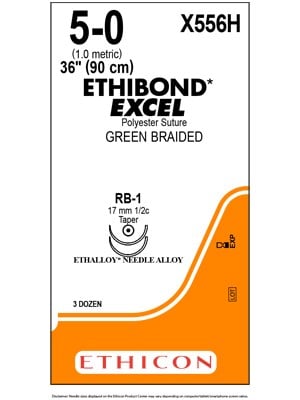 ETHIBOND* EXCEL Double-Armed Suture Green 5-0 90cm RB-1 - Box/36