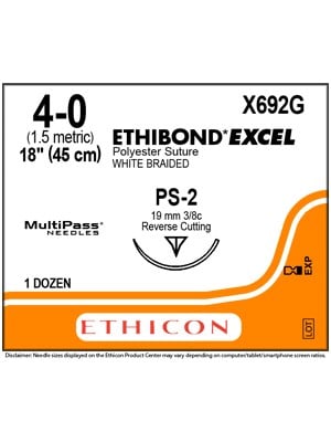 ETHIBOND* EXCEL Suture White 4-0 75cm PS-2  - Box/12