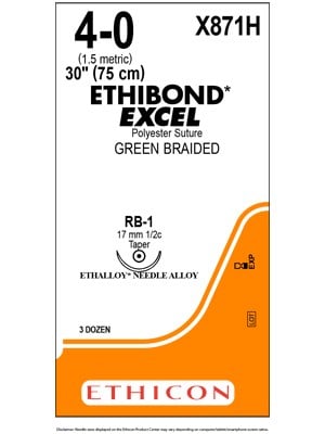 ETHIBOND* EXCEL Suture Green 4-0 75cm RB-1 17mm - Box/36