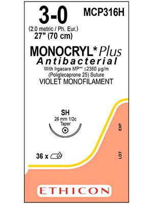 MONOCRYL® Plus Antibacterial Sutures Absorbable Violet 3-0 70cm - Box/12