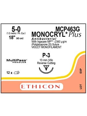 MONOCRYL® Plus Sutures Antibacterial Violet 45cm 5-0 P-3 - Box/12