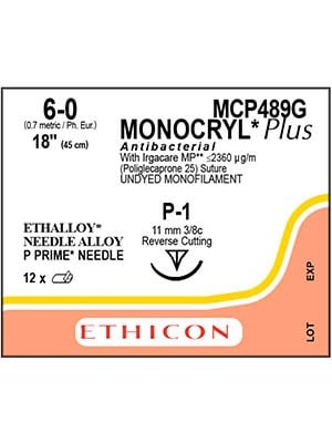 MONOCRYL® Plus Antibacterial Sutures Absorbable Undyed 6-0 45cm - Box/12