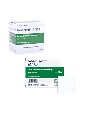 Mediam® 210 Low-Adherent Dressing, Sterile 5x5cm - Box/50